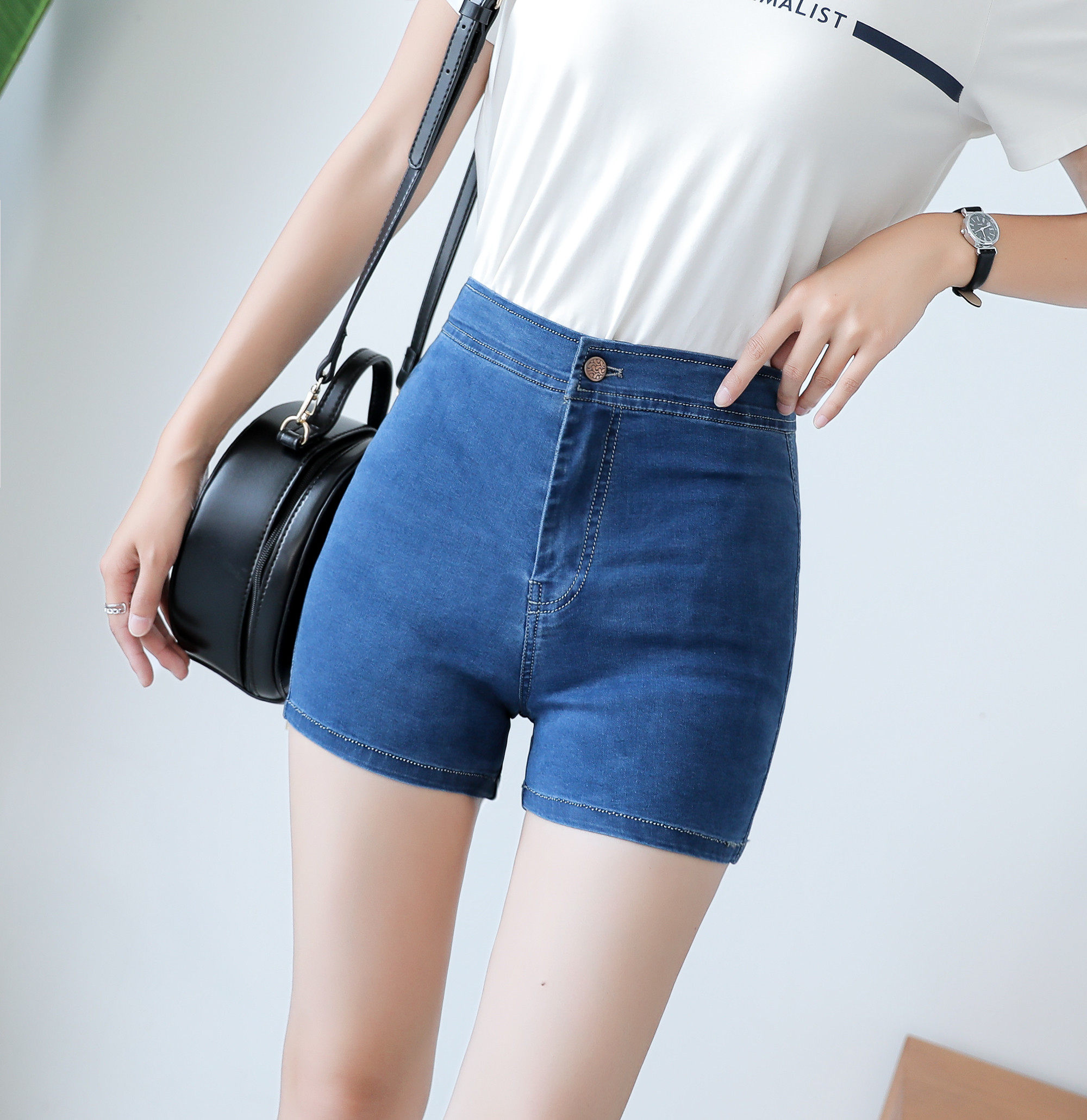 aa紧身高腰牛仔短裤女夏韩版显瘦黑色超短裤热裤安全裤打底裤chic