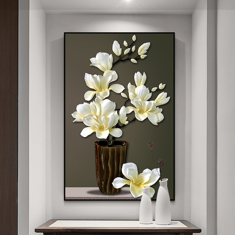 钻石玉兰玉兰花花瓶竖版玄关客厅满钻贴十字绣2018十字绣套件