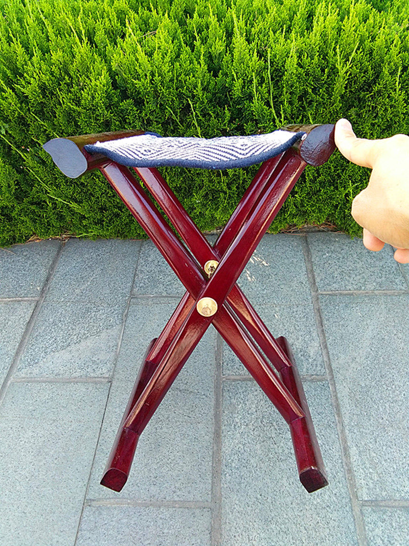 红木四官人用老人家用檀木嵌银马扎潍坊便携折叠凳