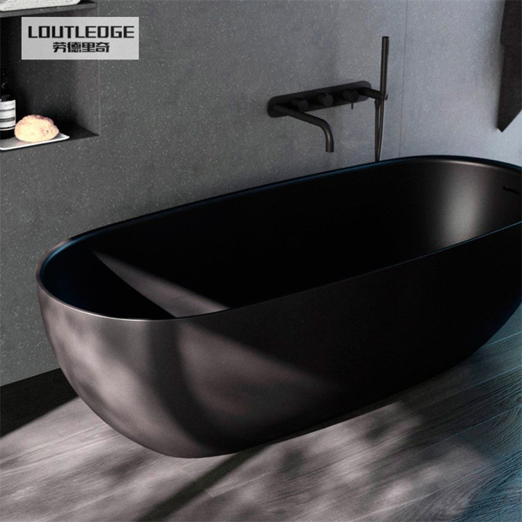 1米浴缸盆浴浴盆浴池成人石成人人造哑光黑色普通浴缸