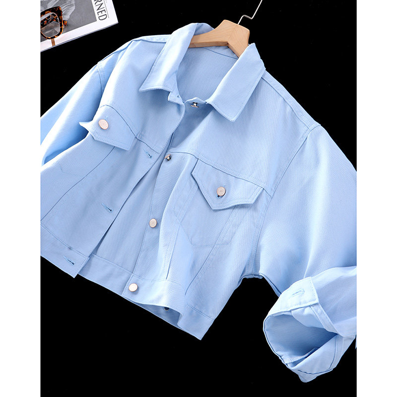 高颜值滤镜牛油果绿雾霾女款显瘦宽松短款夹克短外套