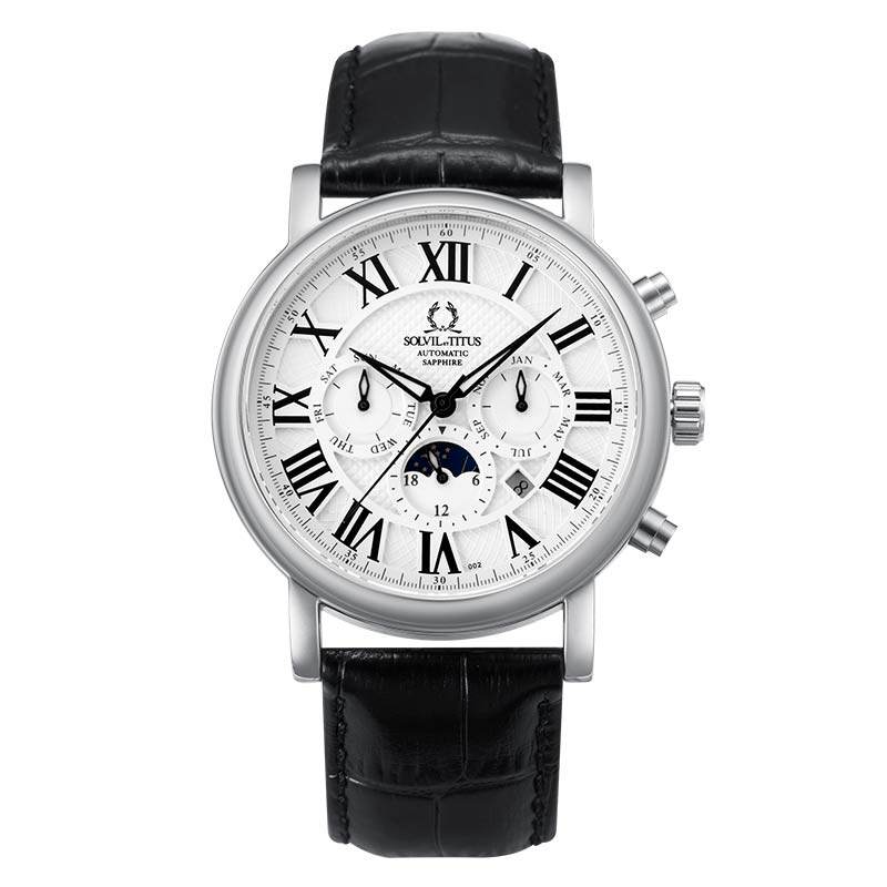 titus铁达时瑞士商务自动机械男表防水三眼真皮休闲正品手表2728
