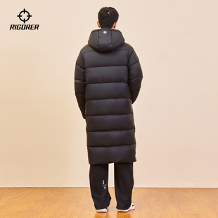 准者羽绒服长款男子2025冬季新款廓形过膝运动防风连帽保暖厚外套