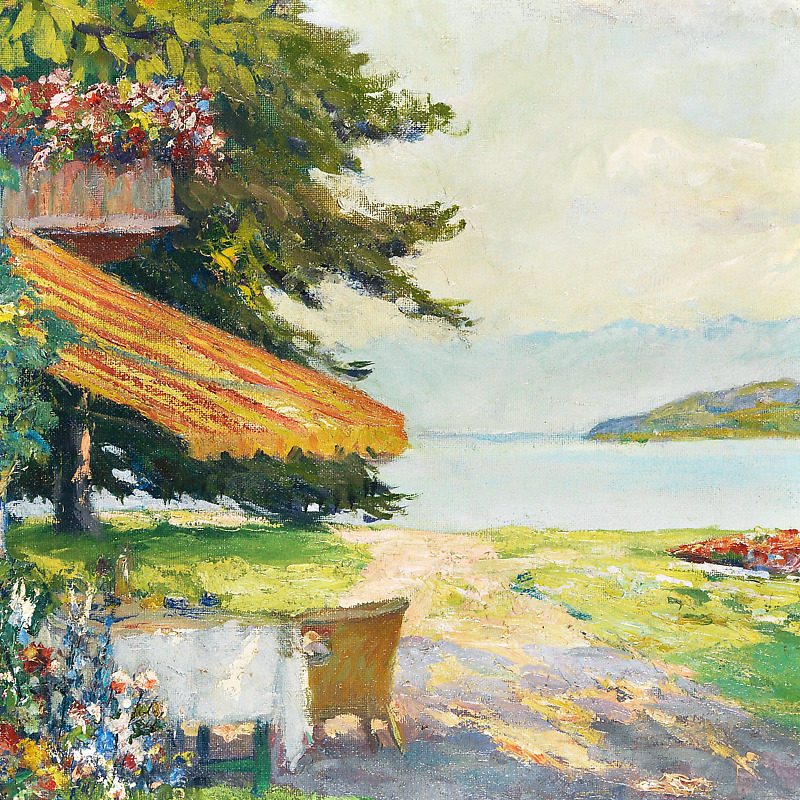 上品印画库库库尔湖边小屋欧式沙发背景墙客厅挂画现代装饰画