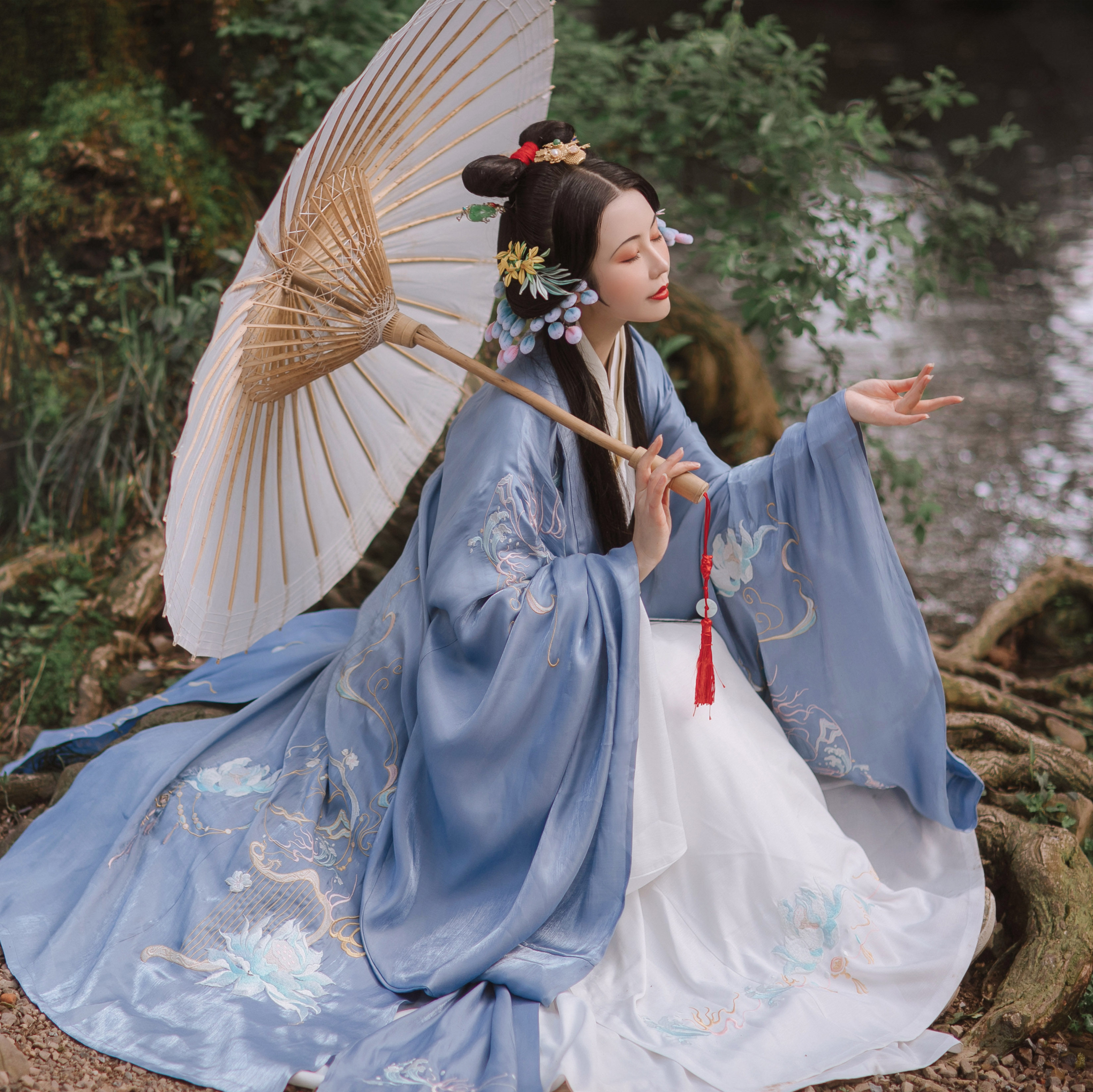 大袖长衫女款男女刺绣衫直道袍君仙制汉创明汉服定制