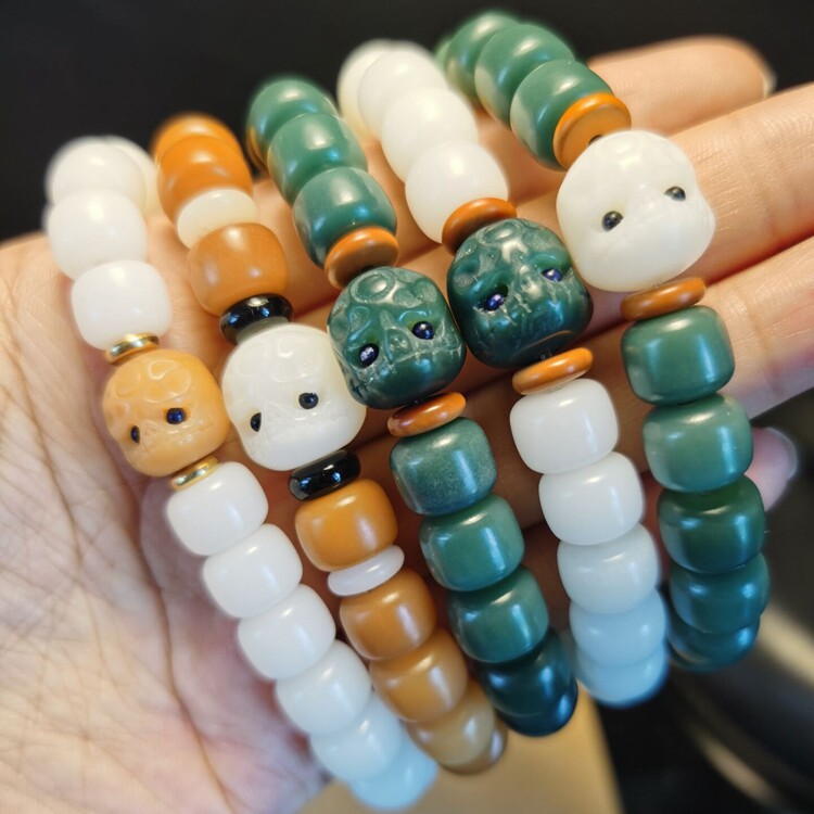 白玉风化菩提根雕雕刻阿呆单圈手男女手链配饰手链