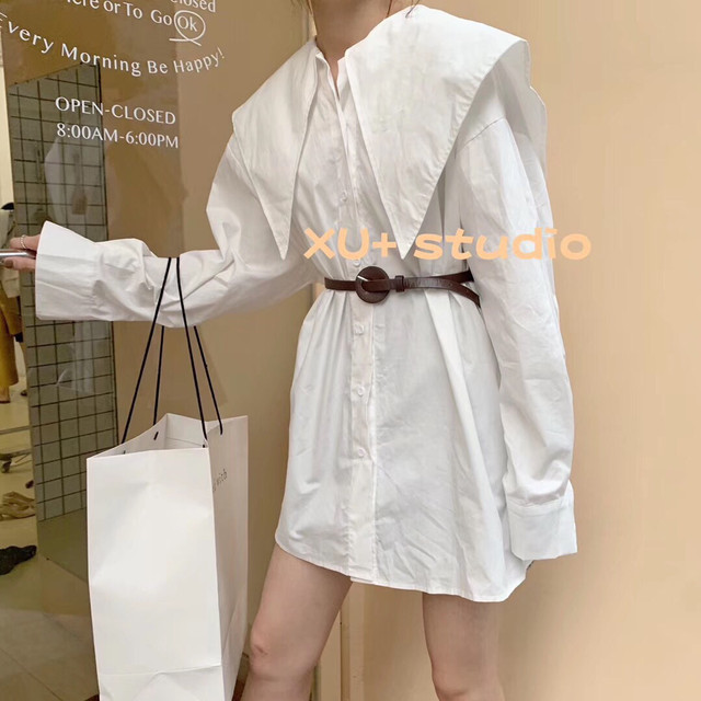 Korea 2020 new style retro big lapel temperament age-reducing loose western style single breasted mid-length shirt women Korea 2020 new style retro big lapel temperament age-reducing loose western style single breasted mid-length shirt women