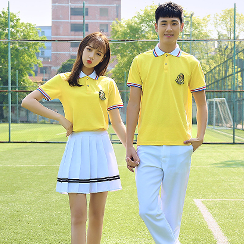 初中生高中中学生班服套装夏季纯棉黄色短袖运动会学生校服