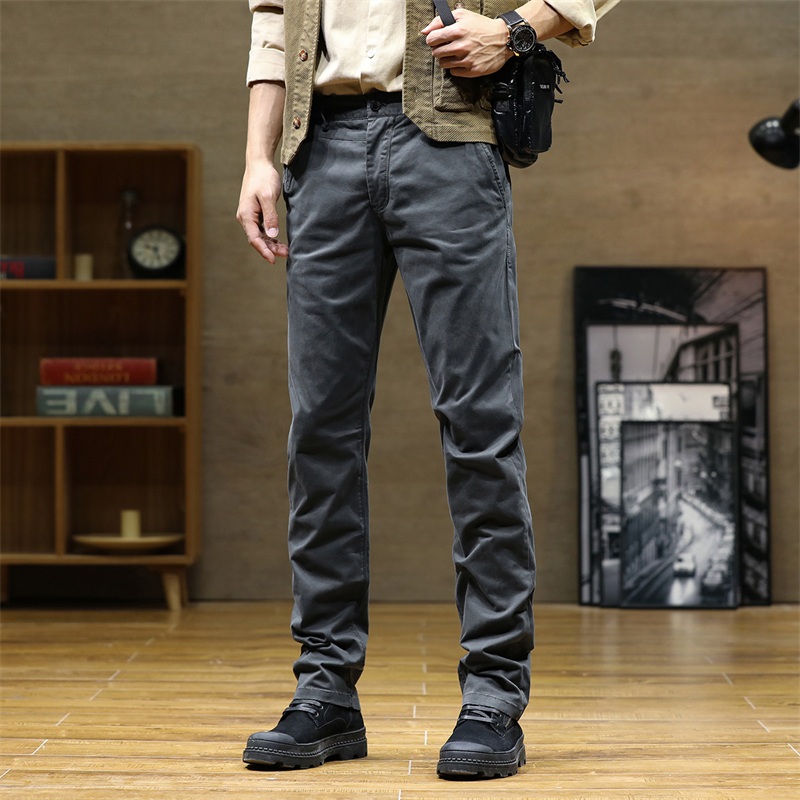 美式复古夏季休闲长裤男修身直筒工装裤运动弹力商务速干裤有大码
