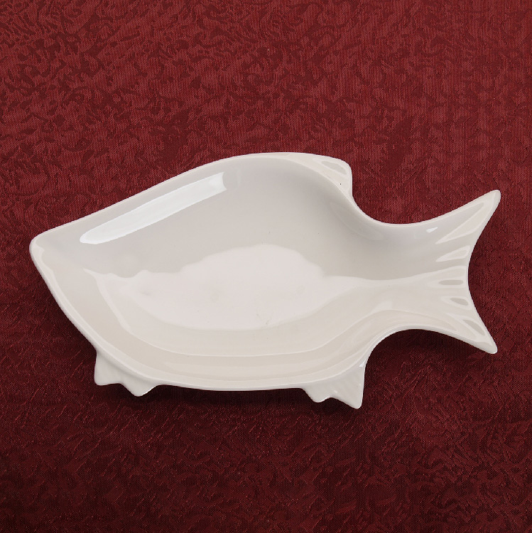 盘子8英寸鲤鱼鱼形盘唐山纯白白骨宾馆酒店用瓷盘