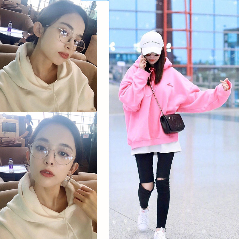 we11done潮牌22ss沈梦辰同款玫红色字母印花破边卫衣