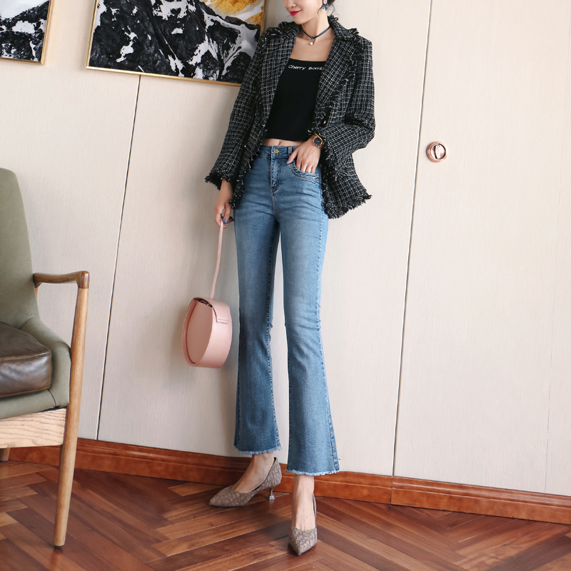 微喇牛仔裤女士高腰2020春季新款裤子显瘦百搭直筒九分chic喇叭裤