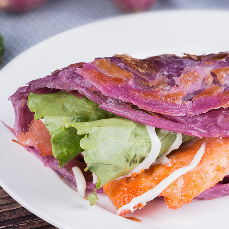 知味紫薯味手抓饼120g手撕面饼煎饼生饼100片手抓饼