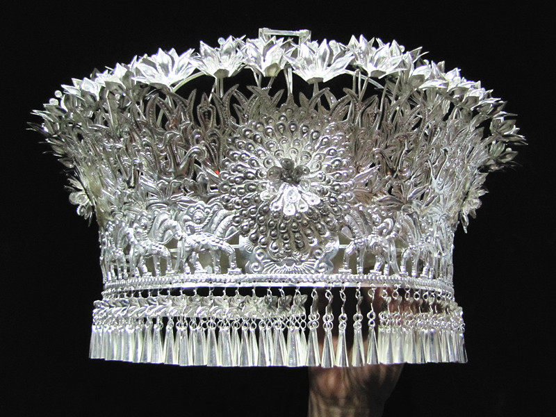 贵州手工苗族银饰头饰舞台演出服装帽子项圈手链项链1330636fe7a