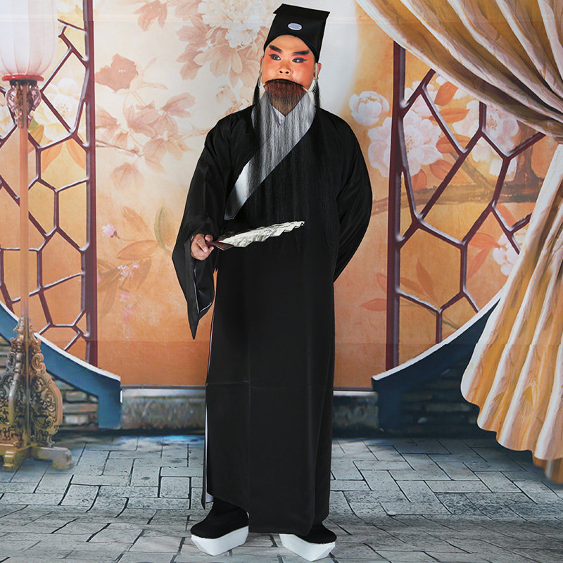 戏曲白领老生文生素道袍 京剧戏曲清风亭老生小生素道袍褶子黑色