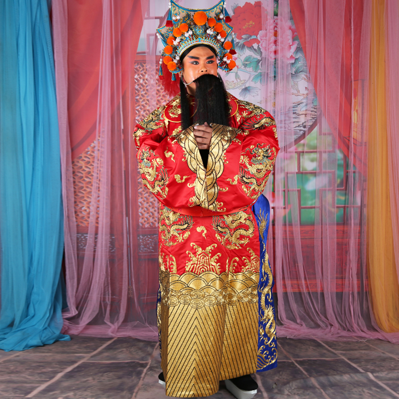 蟒袍京剧戏曲金团龙红古装皇上王爷丞相花脸民族服装