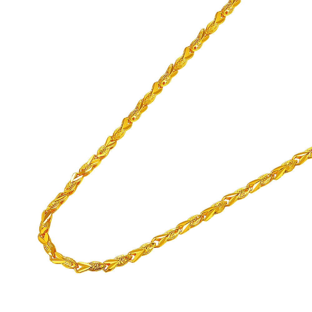 项链中国黄金官方足金黄金小鱼连环锁骨金项链女款颈饰