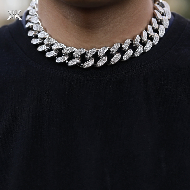 男士迈阿密20mm超粗嘻哈微镶满钻古巴hiphop说唱项链
