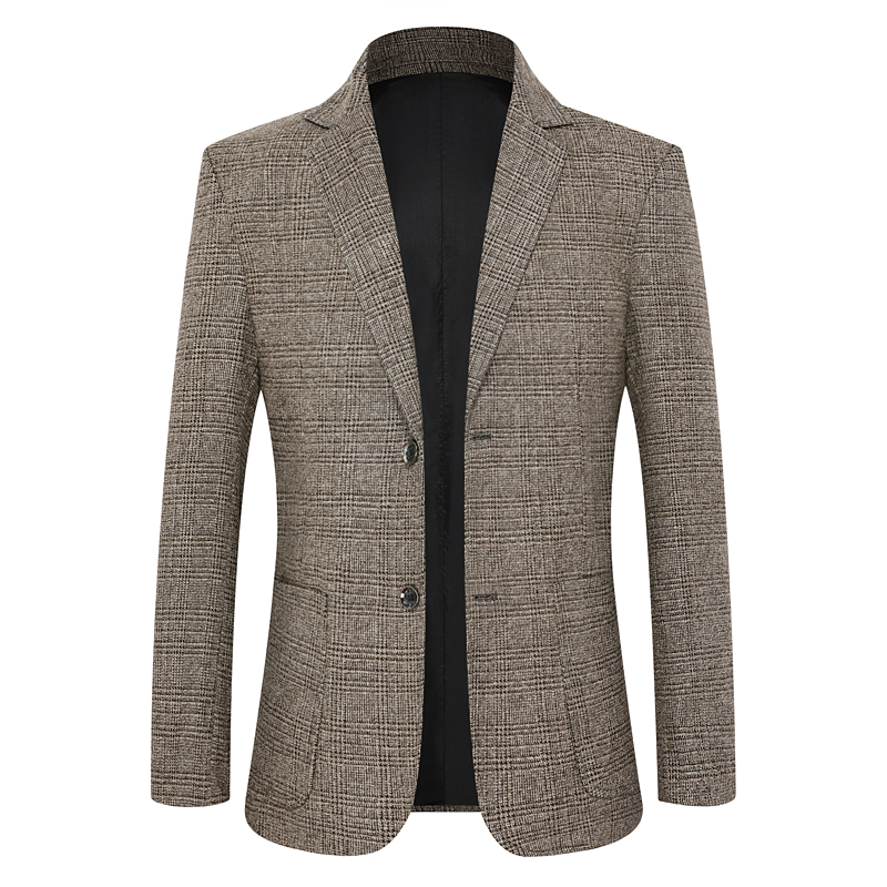 男士春秋新款中青年爸爸中年外套单西都市休闲西装上衣纯色小西服