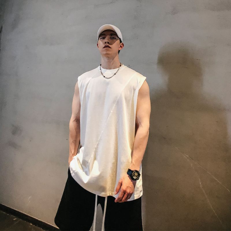 HLG.AMBITIONS 2022夏季纯色健身宽松运动休闲背心男无袖打底坎肩