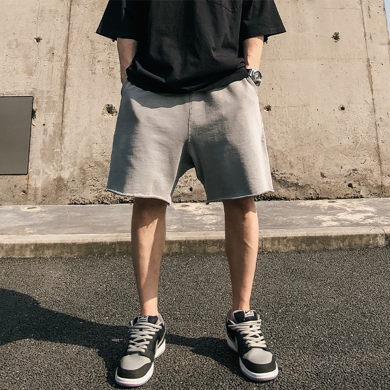 HLG.AMBITIONS 2022夏美式高街水洗做旧卷边短裤男运动健身宽松潮