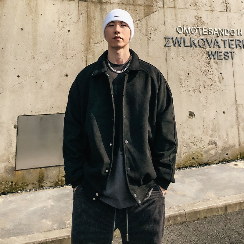 哈林哥STUDIO2021秋冬新品酷复古高街棒球服外套男美式夹克麂皮绒
