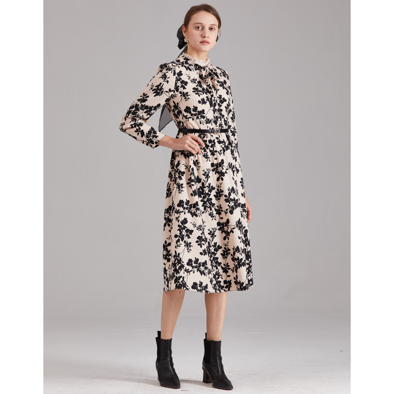 欧柏兰奴商场同款冬季新款羊毛半高高领连衣裙气质连衣裙