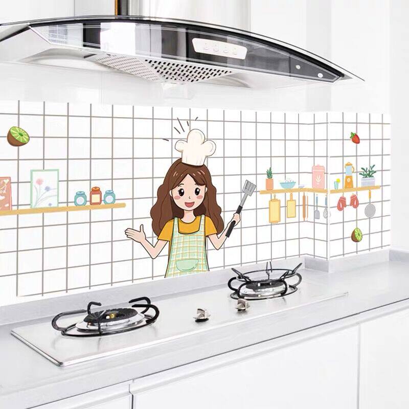 厨房防油贴纸墙贴画自粘墙纸防水耐高温灶台防油贴纸卡通墙面装饰_双