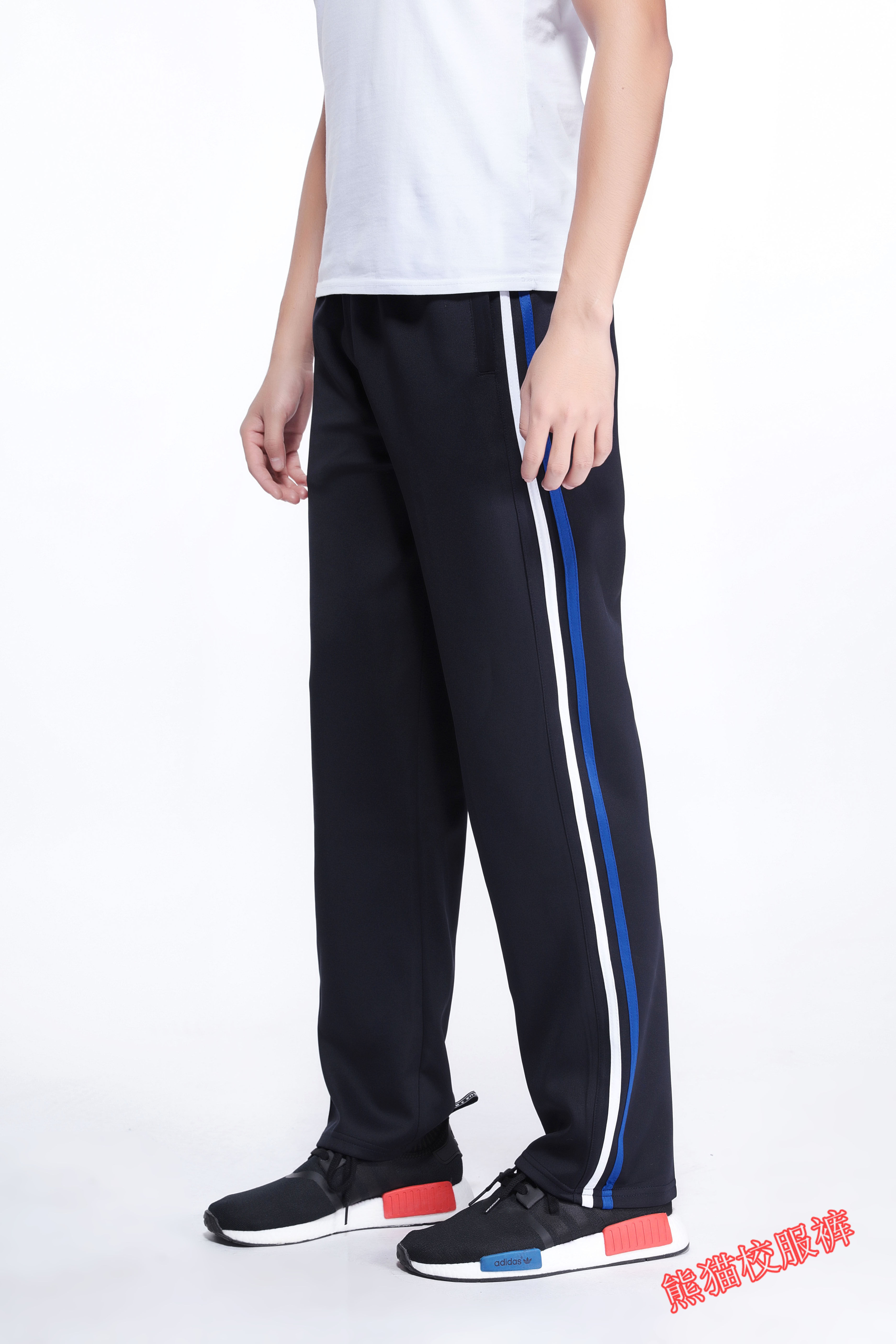 包邮春夏款校服裤子男高中学生校裤冬季蓝色运动裤男一道杠红蓝边