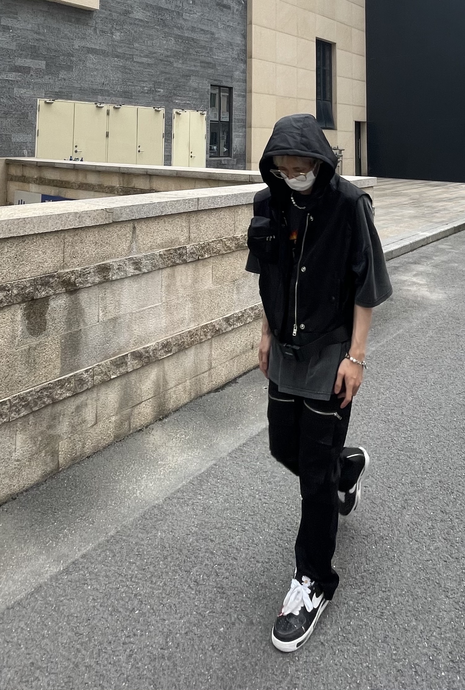 欧美美高街vibe裤子拉链口袋喇叭裤ins潮直筒机能休闲裤