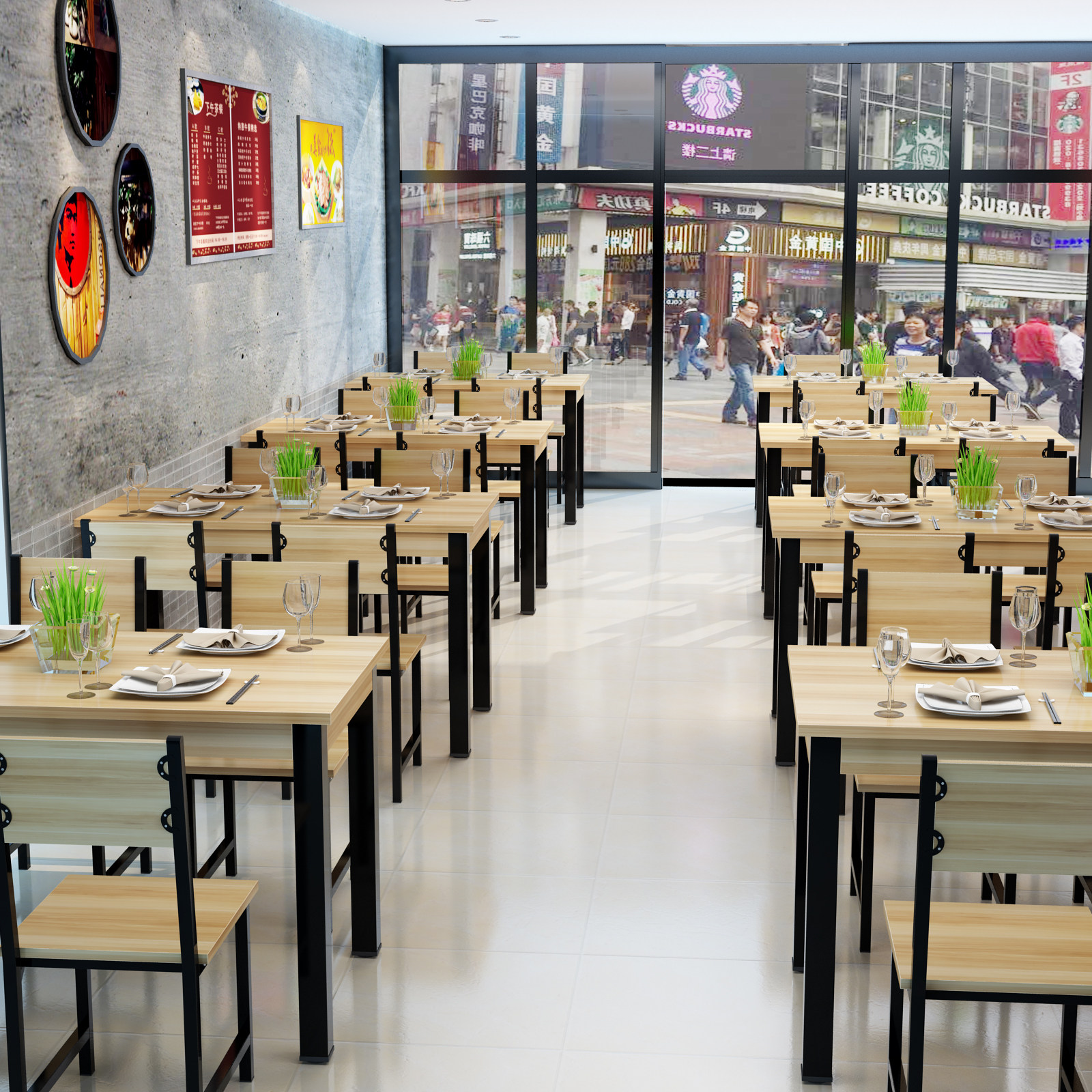 桌椅餐桌组合现代简约4人6人小吃食堂快餐餐厅餐桌