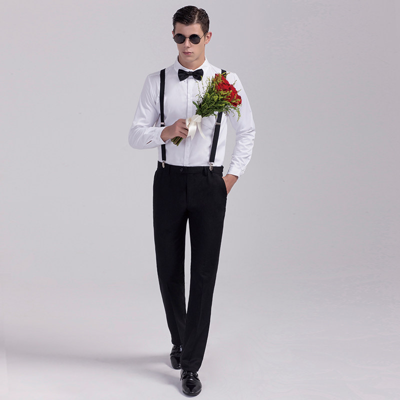 伴郎婚礼陈小春同款出租背带西装套装男士结婚民族服装