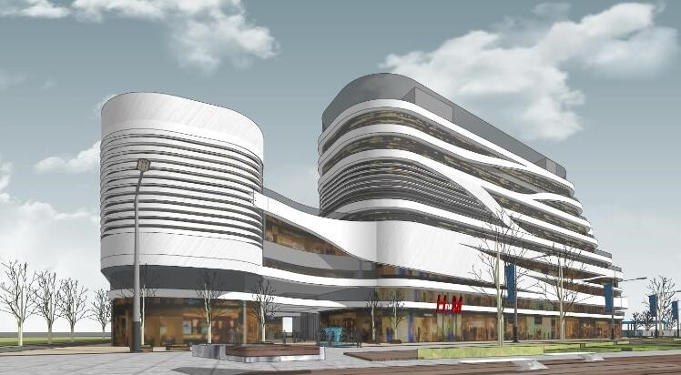 现代异形曲线弧形商业综合体商城商场美食购物设计素材