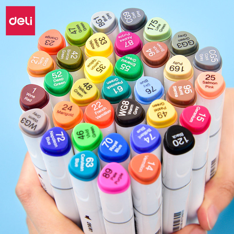 马克学生漫画得力油性36色24色60色彩色笔手绘马克笔