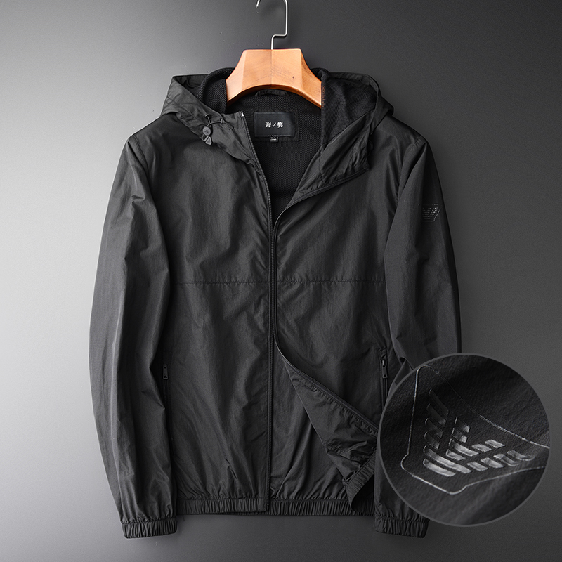 2022春秋季新款男士外套连帽夹克百搭轻薄质感时尚帅气黑色上衣男