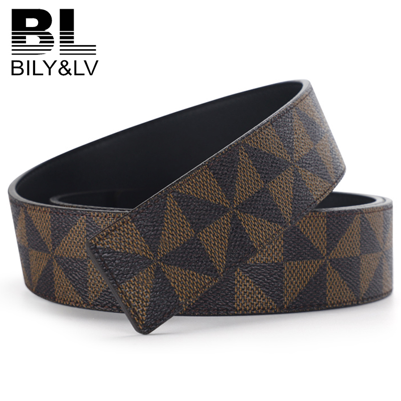 Bily＆lv皮带男真皮正品高档平滑板扣商务头层牛皮裤腰带男士轻奢