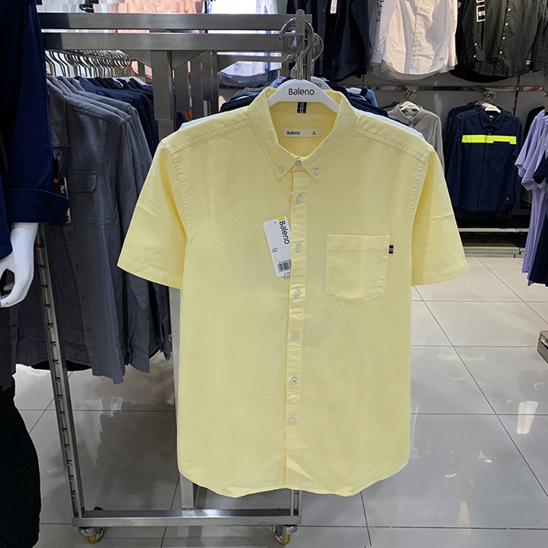 特卖正品Baleno班尼路夏男装修身纯棉商务休闲简约短袖衬衫男衬衣