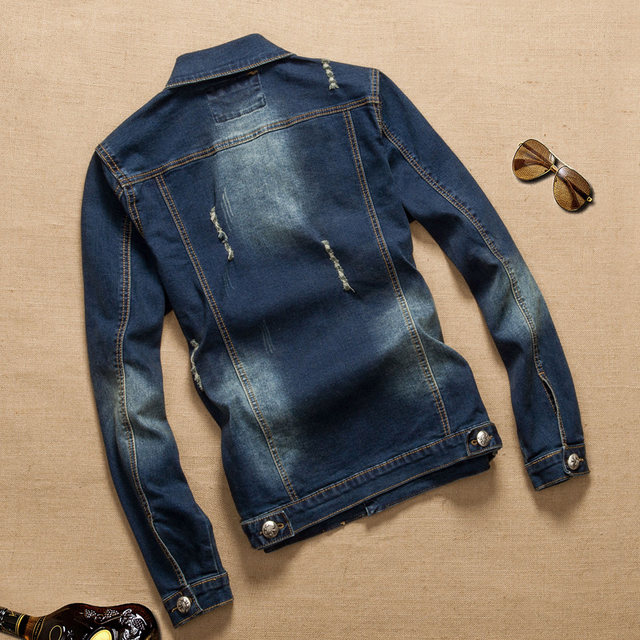 Autumn denim jacket male Korean version of the slim and broken cave youth jacket men's denim shoes, the elastic cat catch men's clothing Autumn denim jacket male Korean version of the slim and broken cave youth jacket men's denim shoes, the elastic cat catch men's clothing
