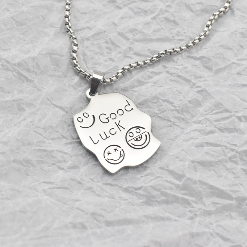 项链钛钢字母goodluck欧美潮牌笑脸吊坠挂件配饰项链
