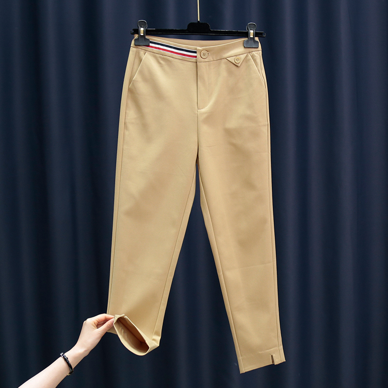 俏依芙◆欧洲站女装裤子春秋装高腰休闲裤卡其色女裤时尚西裤长裤
