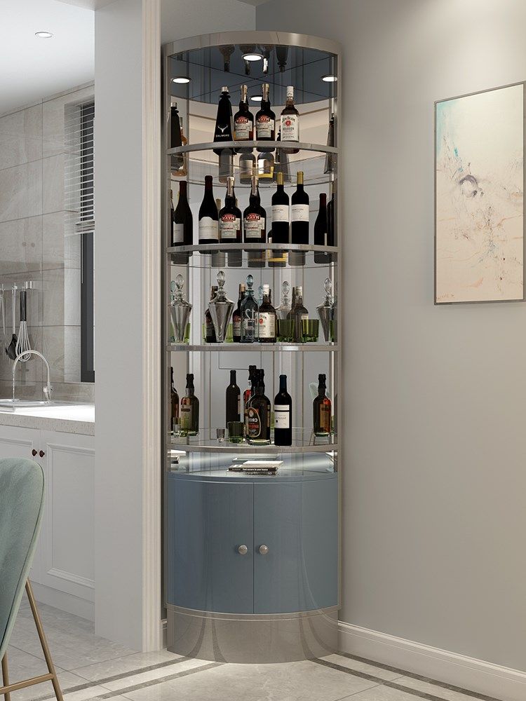 酒柜碧桂园轻奢不锈钢三角玻璃后现代转角角柜