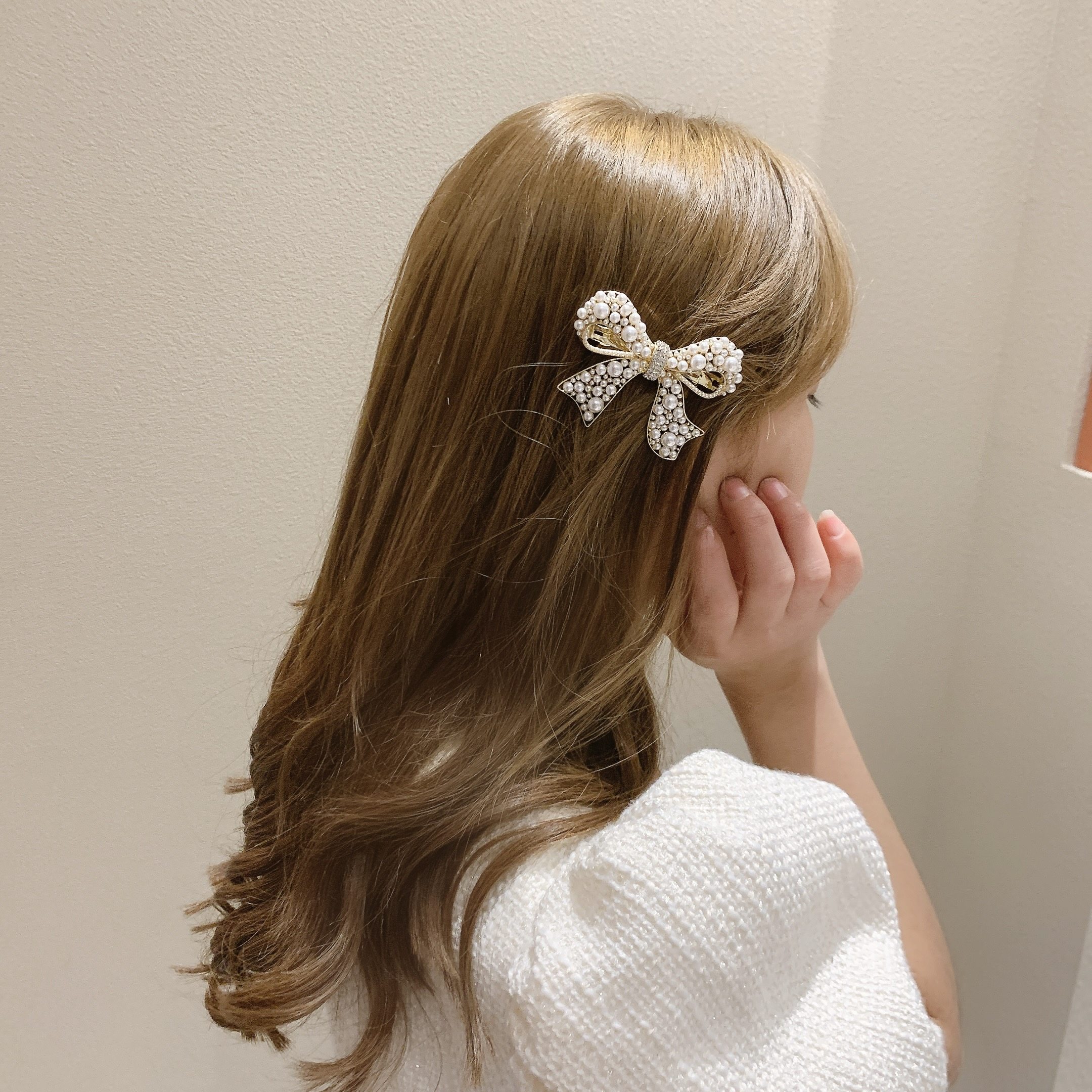 > > 韩国东大门大蝴蝶结珍珠夹子头饰少女发夹网红鸭嘴夹发饰女弹簧夹