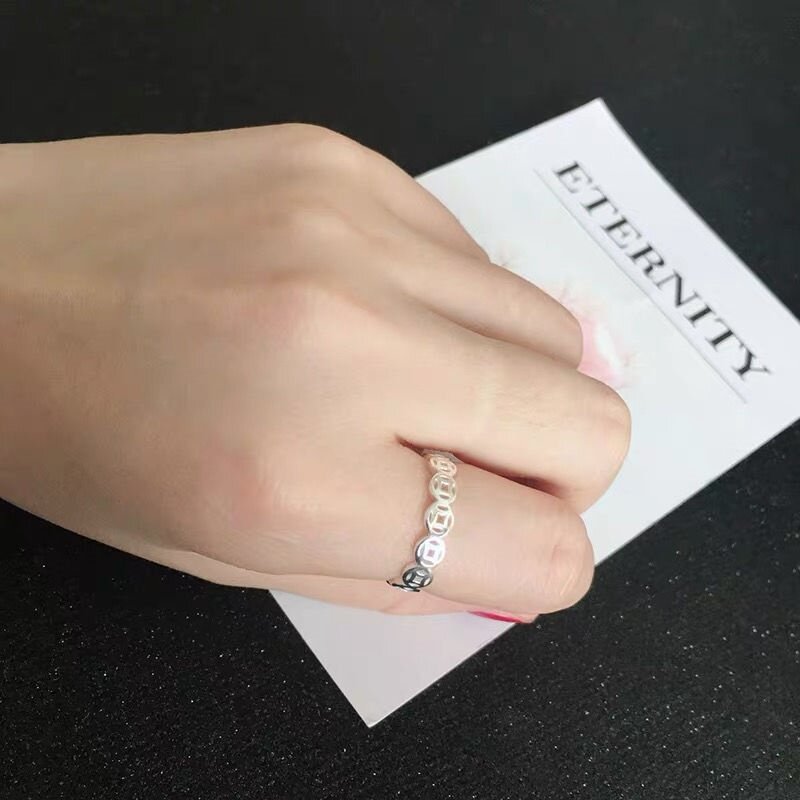 麻将戒指发财铜钱转运纯银女打赢钱神器万能戒指