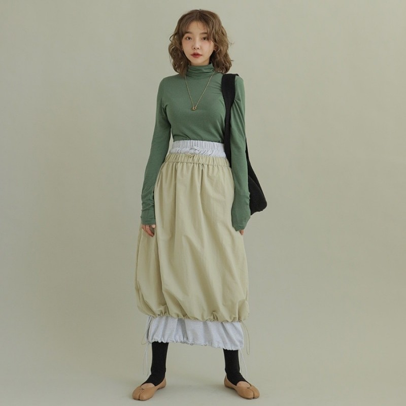 韩国stylenanda官方正品个性松紧抽绳拼接两件长款半身裙