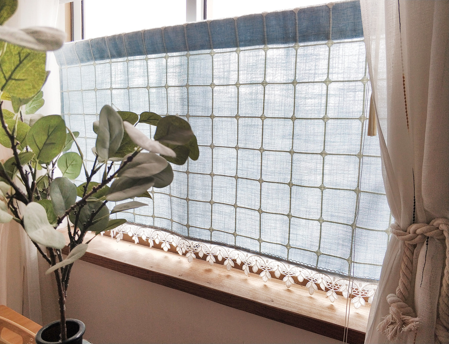 格子布艺门帘隔断帘卧室装饰半帘厨房卫生间厕所风水帘免打孔布帘