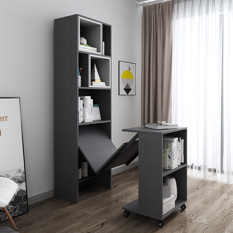 北欧收缩隐藏一体书桌书柜小户户型转角写字书桌