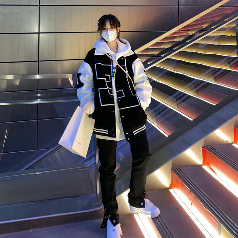 灯芯绒棒球外套男春秋季情侣ins潮牌美式高街盐系复古夹克vintage