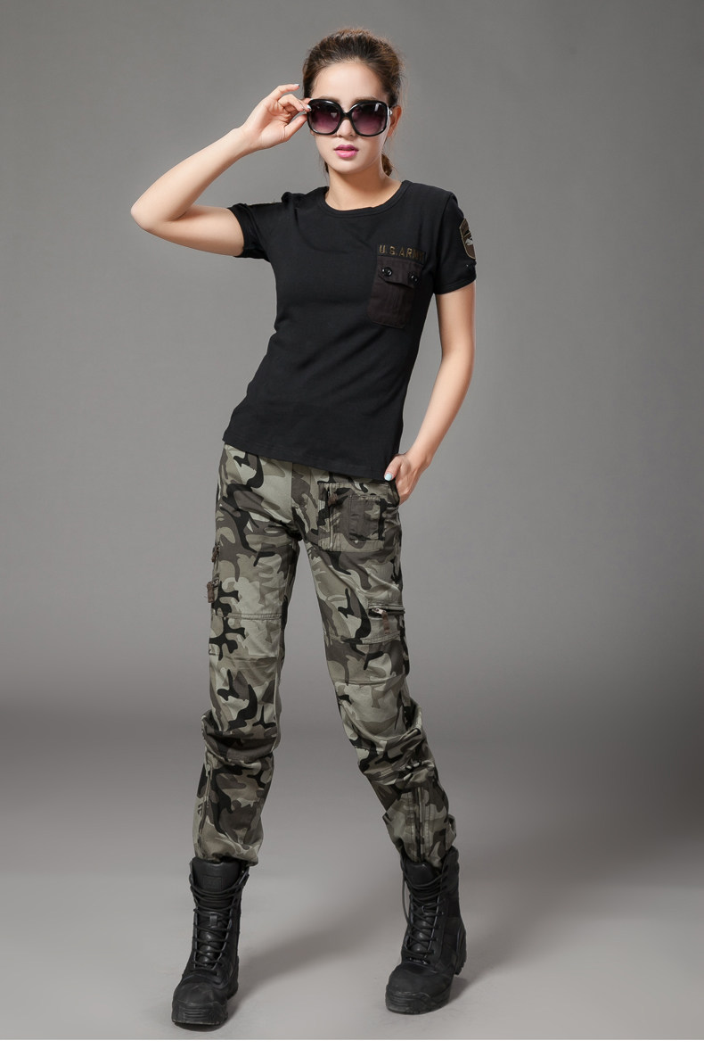 帅气迷彩裤女国潮工装裤显瘦直筒裤休闲宽松bf长裤子高腰军装裤潮