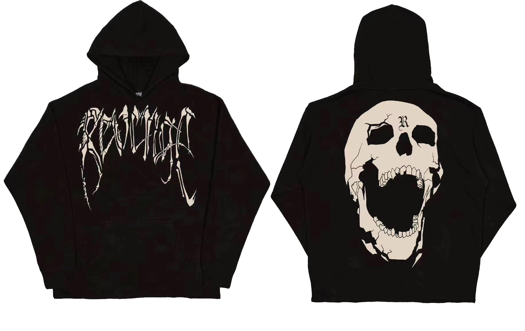 REVENGE BLACK BONES HOODIE 龙骨 胸前骷髅头LOGO连帽卫衣 帽衫