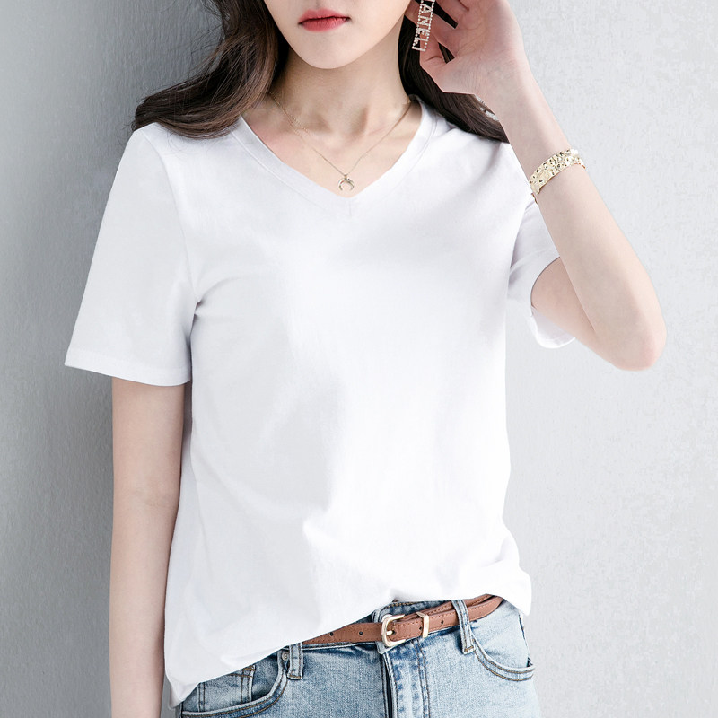 短袖女2019新款宽松纯棉韩版百搭纯色半袖夏黑色上衣潮白色t恤女